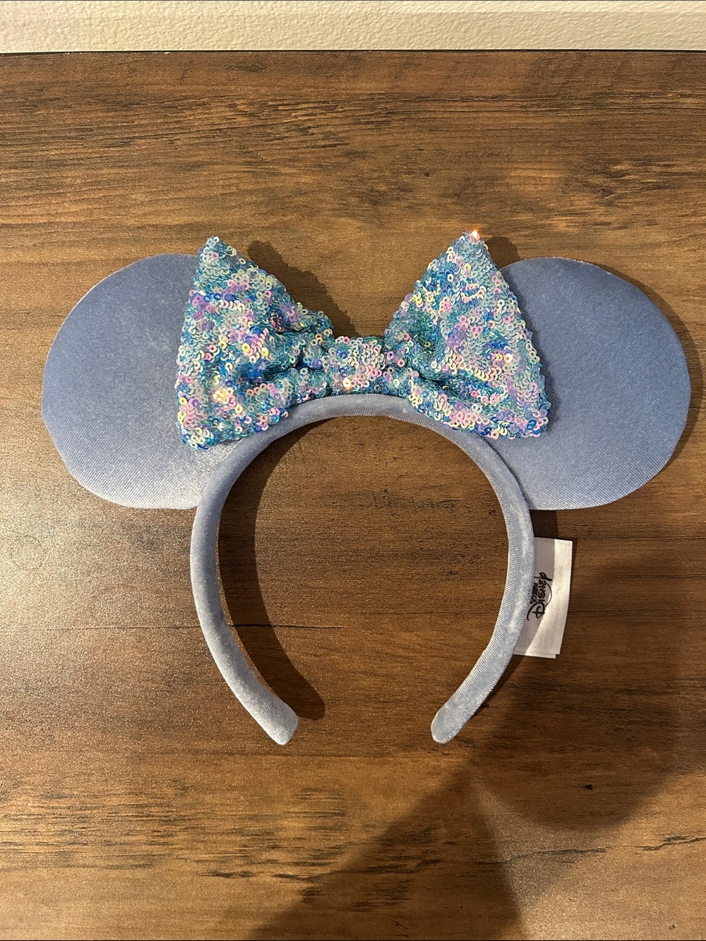 Disney Light Blue Velvet Minnie Ears with Iridescent Sequin Bow Cornflower Blue